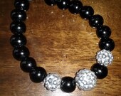 Black Glass Bead and Silver Studded Shambala bead bracelet, Black and Silver Sparkle Bracelet, Mens Bracelet, Mens Jewelry
