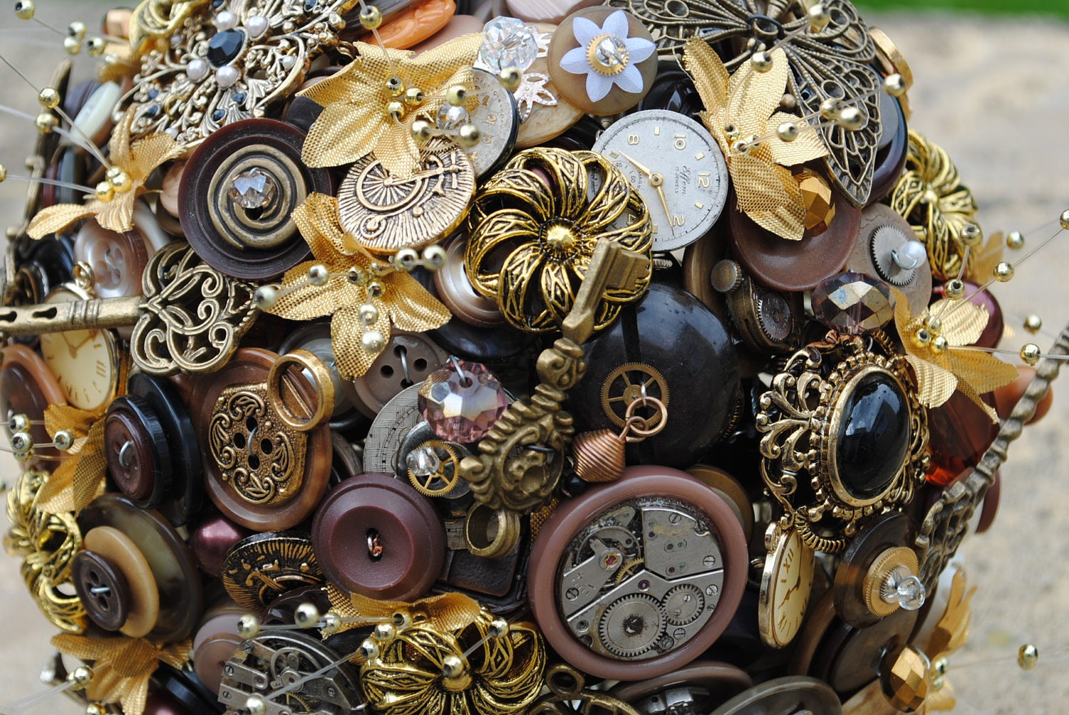Steampunk Button and Brooch Wedding Bouquet