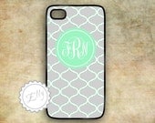Grey and Mint monogram iphone in case cute iphone4 hard cover - cute cases