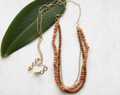 Long Handmade Beadwork Strand Necklace, Chain Necklace, Multistrand Necklace, Sunstone & Jasper Necklace, Earthy Jewelry, Bohemian Necklace