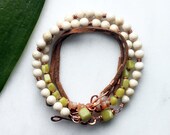 Beaded Bracelet, Wire Wrapped Jewelry, Handmade Jewelry, Leather Bracelet, Wrap Bracelet, Copper Jewelry, Bohemian Jewelry