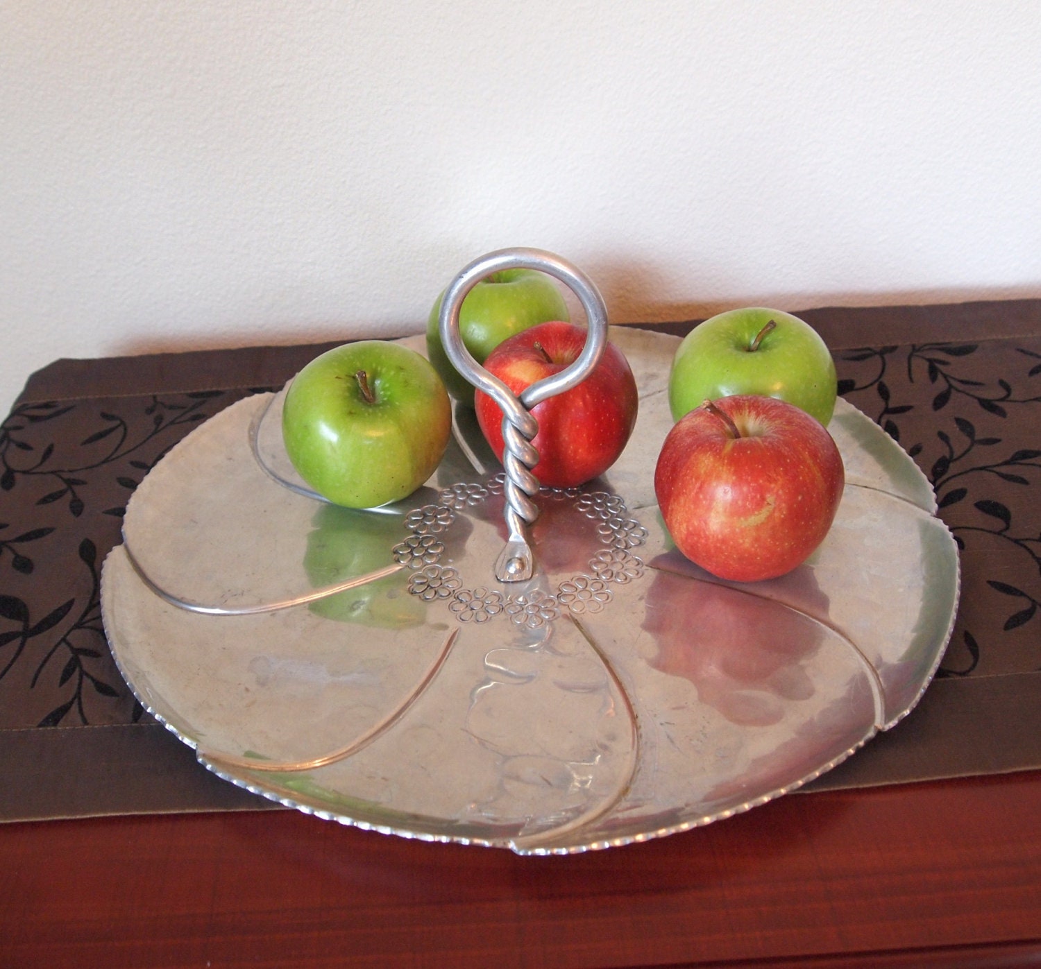 Vintage BW Buenilum Large Hammered Aluminum Tidbit Tray with Handle - Midcentury