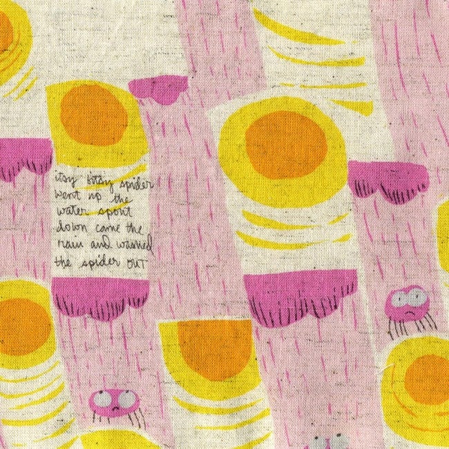 Nursery Versery Fabric - Heather Ross for Kokka - Itsy Bitsy Spider in Pink - Half Yard