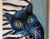 Tux, the Shelter Cat - 12x12 - Cat Portrait - Oil on Canvas - Mela