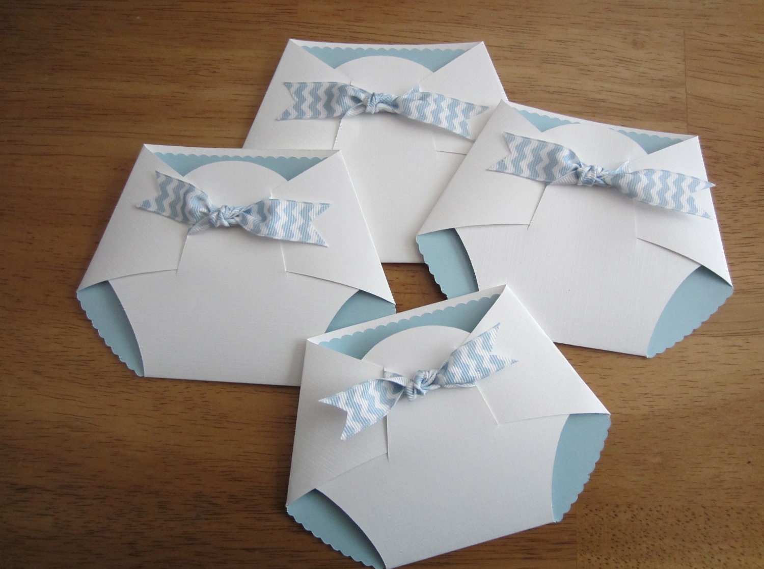 Handmade Baby Shower Invitation - Diaper Shape w/ chevron ribbon
