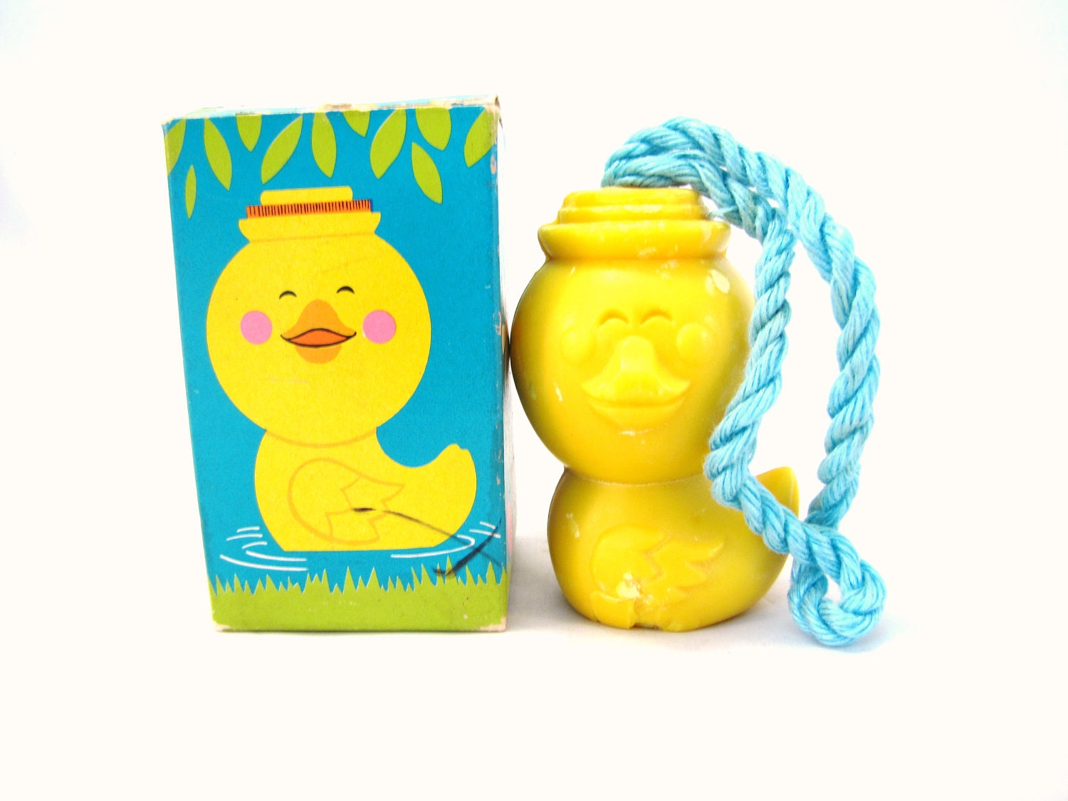 Vintage Avon Soap on a Rope. Duck. Easter Quacker. Aqua. Yellow. bath