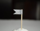 Silver Glitter Cupcake flag toppers - Party picks set of 12