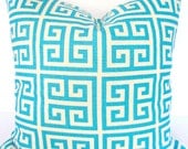 PILLOW COVER 16x16 Turquoise Throw Pillow Covers Aqua Blue 16 x 16 Decorative Throw Pillows  Fabric on Front & Back