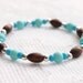 Bead Stack Stretch Bracelet in Blue, Blue Crackle Glass, Brown Wood and Silver Beads Summer