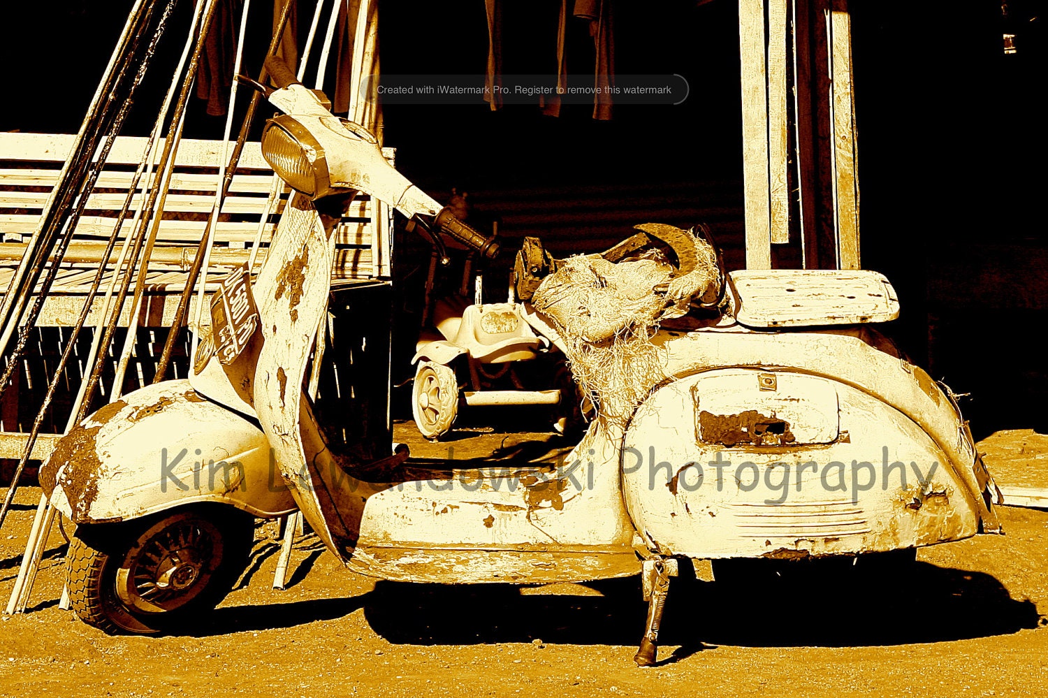 Rustic Moped Photo Print - Scooter, Vintage, Sepia style - 12" x 18" print