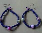 Pair of Purple Hemp Beaded Tear Drop Earrings