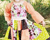 Tangerine - Apple Green - Chocolate Patchwork Twirl Dress