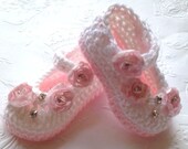 Pink and White Crochet Baby Booties, Baby  Girl Booties, Baby Booties