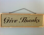 Give Thanks sign on natural burlap with wood frame customize FREE SHIPPING