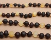 Unpolished Baltic Amber teething necklace. Suite for boy and girl.