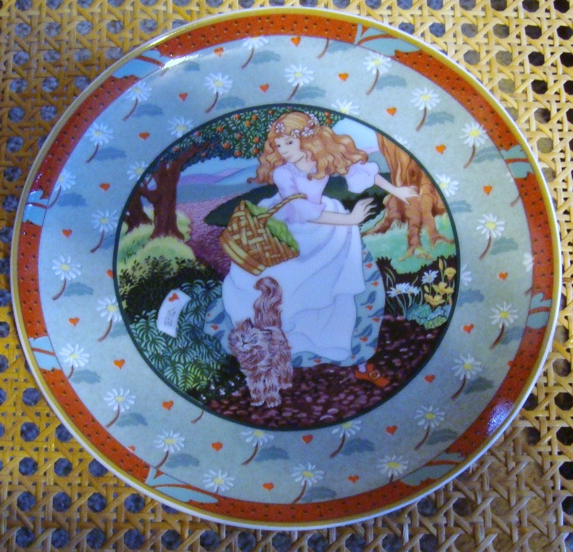 Vintage Porcelain Excitement of Young Love, Beauty, Quality Porcelain Plate, A Tisket A Tasket