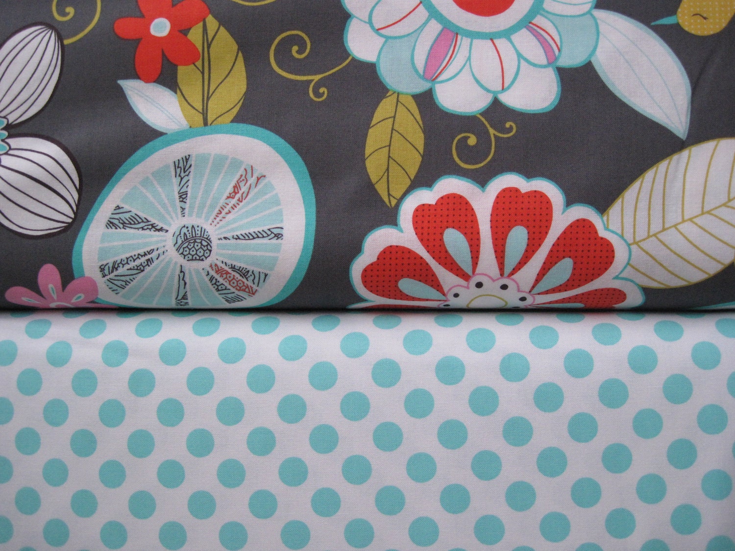 Michael Miller Fabrics Tweet Birdie Tweet and Aqua Ta Dot- Half Yard Duo