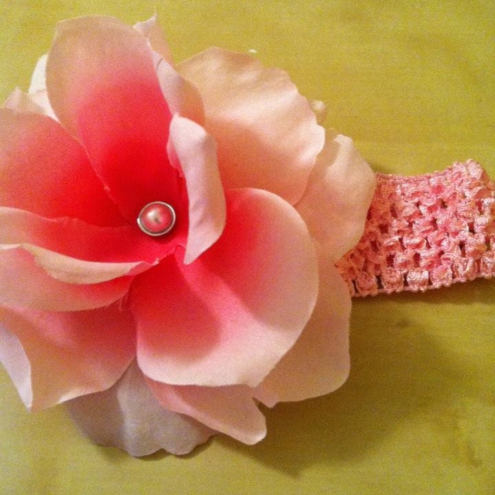 Baby Girl Pink Fabric Flower Crochet Headband