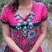 Turquoise (F) - Big Size Faceted Bubble Statement Necklace - Gold Tone