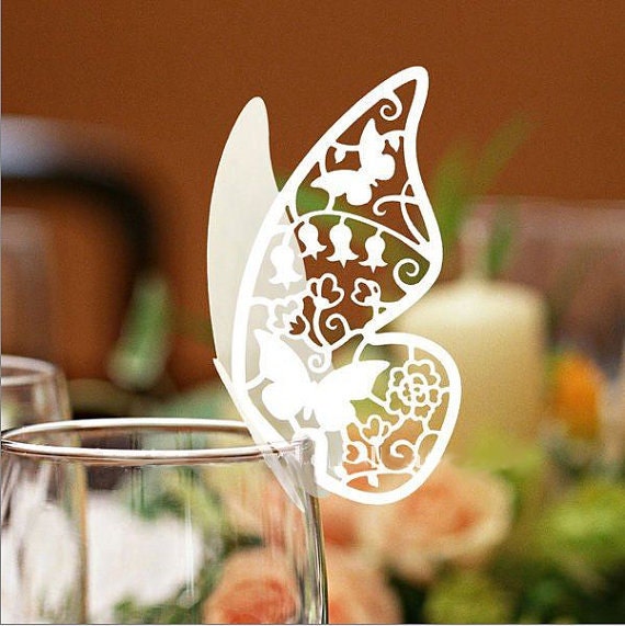35 Butterfly Paper Place Card / Escort Card / Wine Glass Card Paper for Wedding Party - mooncakeshop