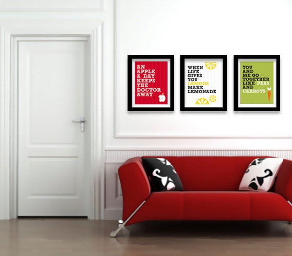 SET OF 3 - Famous Fruit and Vegetable Quotes 8x10 print. Kitchen art print, Dining Décor, Children Room. By MossyJojo.
