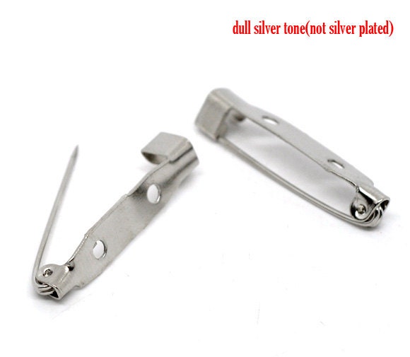 10 Silver Tone Brooch Back Bar Pins Findings 31x6mm - Pack of 10