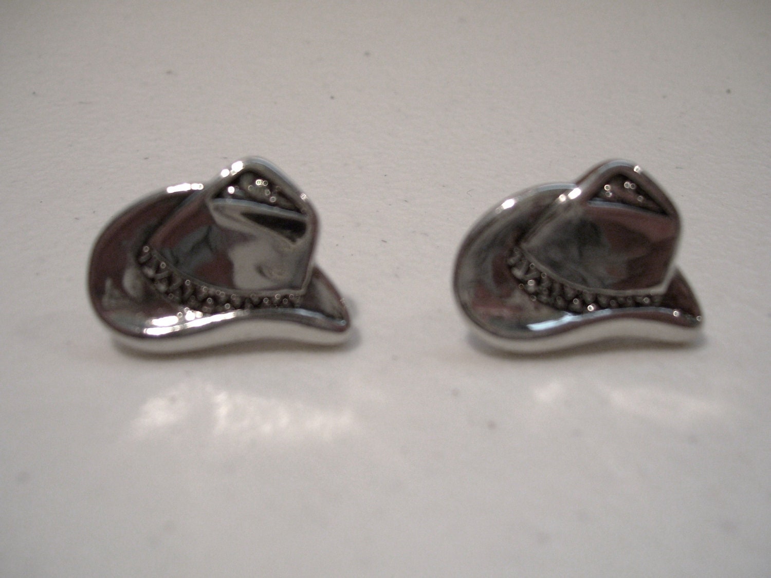 Cowboy Cowgirl Hat Post Earrings, Plastic Silver Color Hats