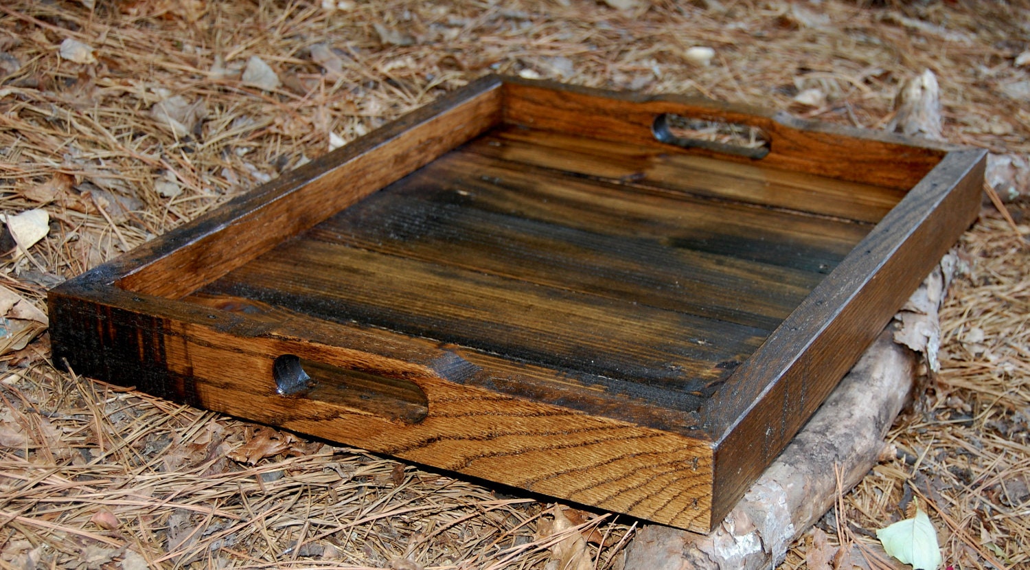 Large Dark Walnut Serving Tray from Recycled Pallet Wood