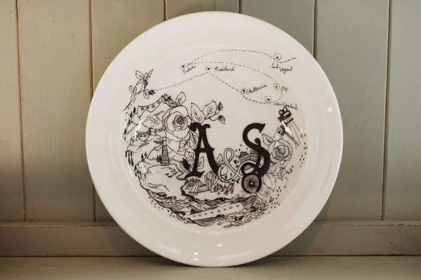 Custom Made Once Upon A Time Wedding Bowl - Hand illustrated tales of true love on beautiful white bone china.