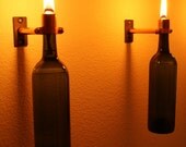 Set of 2 Copper INDOOR Green Wine Bottle Lanterns-Hanging Lantern, Hurricane Lantern, Indoor Lighting, Oil lamp, Wine Bottle Tiki Torch