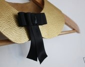 Handmade gold leather peter pan detachable collar necklace with a satin bow and a black rhinestone, unique piece
