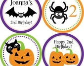 Halloween Party Circles - Purple Green Orange, Black Bats, Cats and Spiders Personalized Birthday Party Circles - A Digital Printable File