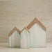Hand Painted Wooden Houses Ornaments Copper Mint set of 3 Rustic