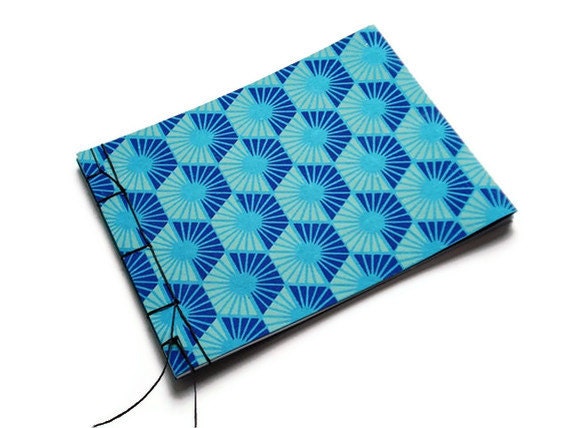 Softcover Handbound Journal - Stab Bound Notebook - Monaco Blue Stars Blank Book or Photobook
