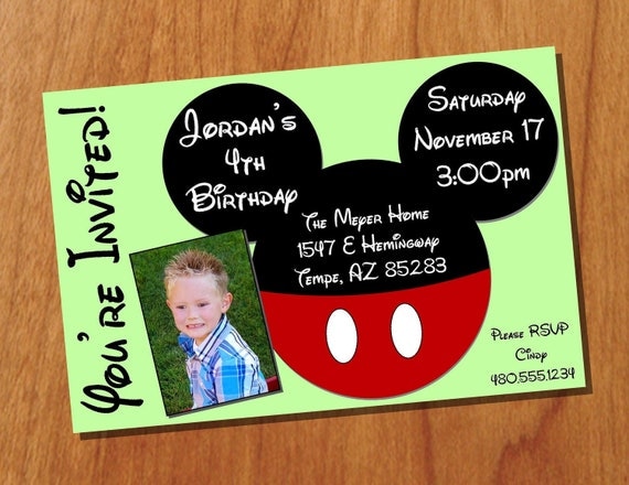 Mickey Mouse (Disney) style 4x6 Custom Printable Invitation, Digital Invitation Il_570xn