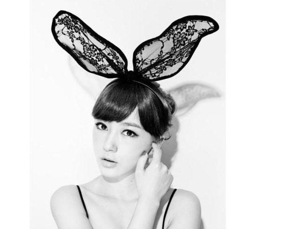 NEW bunny ear BLACK lace hair hoop lace  lolita Cosplay  Costume Party Hallowmas