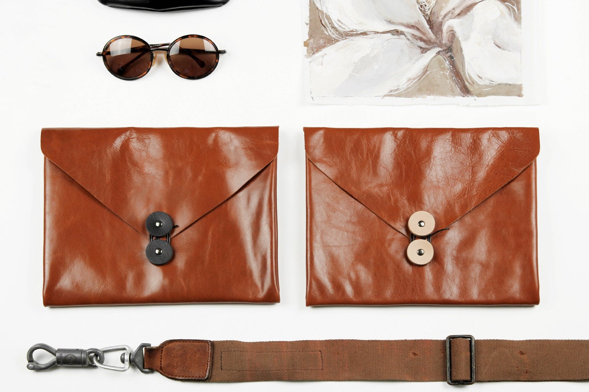 Cosmetics bag/Handbag/Hand bag/Wallet/Pouch/Leather Clutch Handmade-Orange Brown