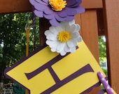 Happy Birthday Banner-Purple & Yellow with Flowers - giftsbybrookemyer