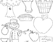 All About Apples Blackline Clipart Set