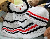 Baby crochet dress baby beanie hat white black red hand made baby girl clothes new baby layette baby shower gift 3 to 9 months OOAK