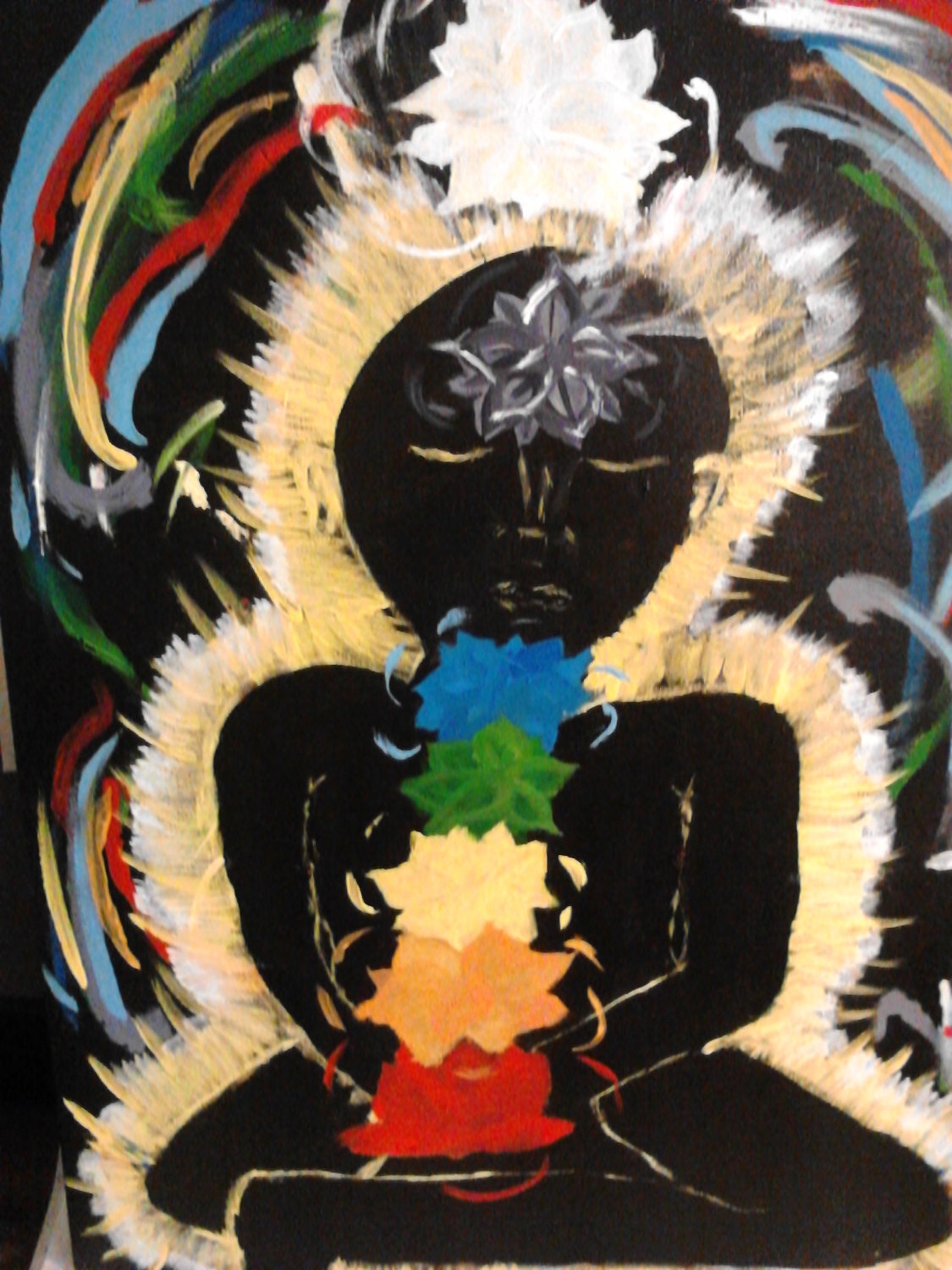 Sale 25% Off Chakra Glow Original acrylic painting 18x24 bright colors on black