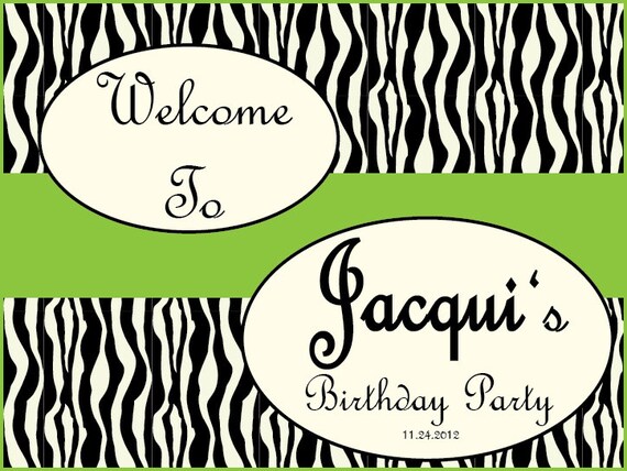 Zebra Party (Neon Green): Printable File with FREE coordinating banner Il_570xn