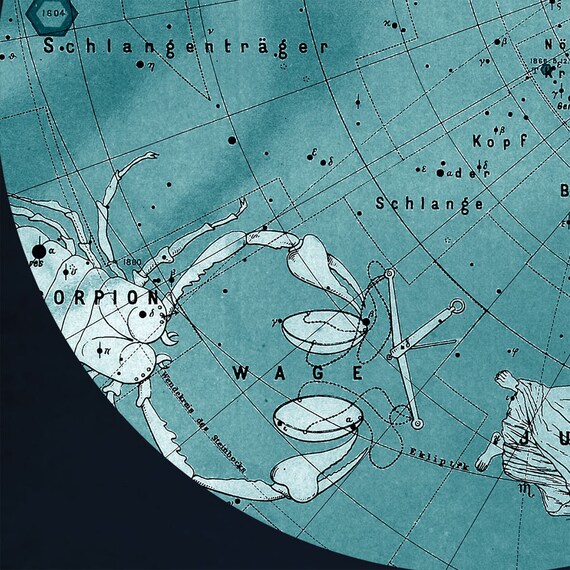 Scorpius Constellation Stars Map Zodiac Print Vintage Image