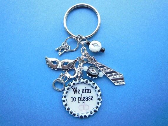50 Shades of Grey Inspired SEALED bottle cap Key Chain, Lot of Charms, We Aim to Please