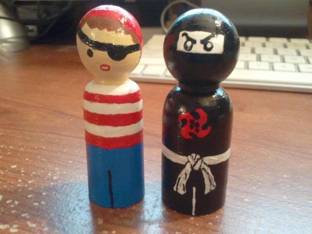 Little Wooden Pirate & Ninja, wooden peg people "CHOICE OF ONE"