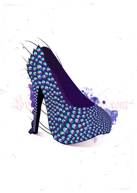 Glamourous Peacock Shoe - Fashion Illustration - Giclee Print