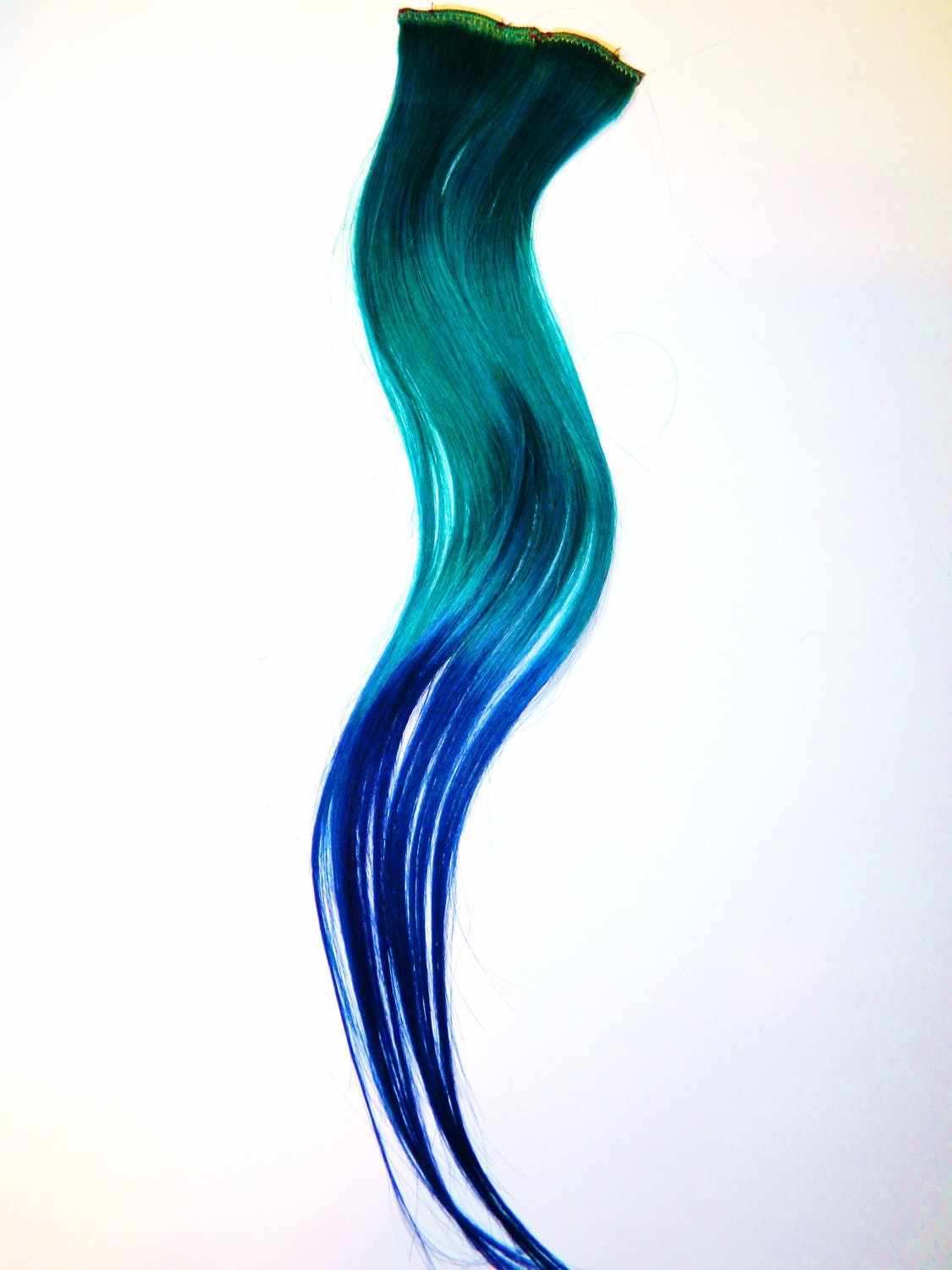 Teal Royal Blue Ombre Clip In Human Hair Extensions Dip Dye Tye