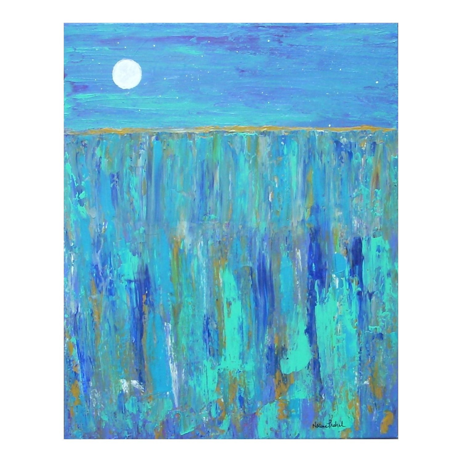 Large Night Sky Painting Moon and Stars Abstract Acrylic Art 24x30 by Nacene Prchal