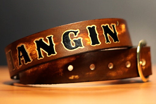 Custom Brown Leather Name Belt, Personalized With Anything