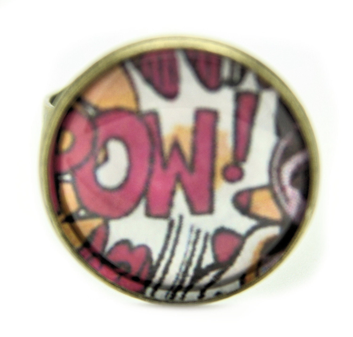 Vintage Retro Comic Style Ring Quirky Kitsch Gift Pow Pink Gift